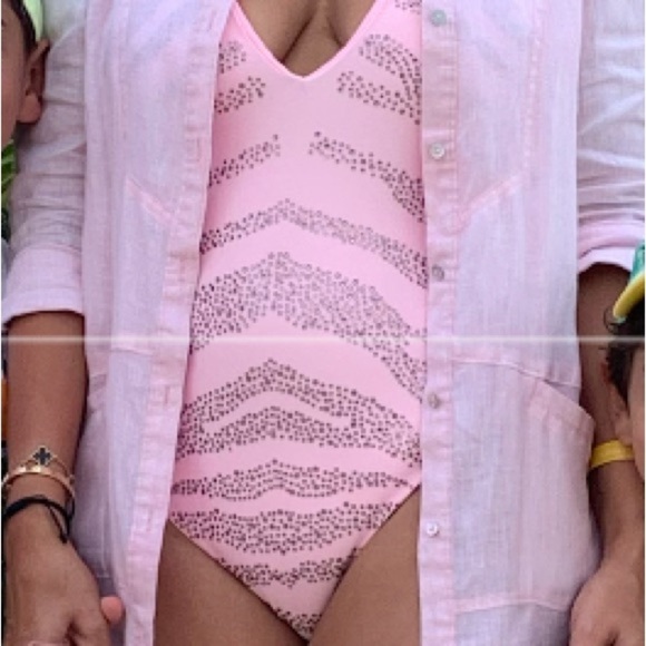 ASOS DESIGN Jeweled deep plunge swimsuit in Pink Size 6 - Picture 4 of 5